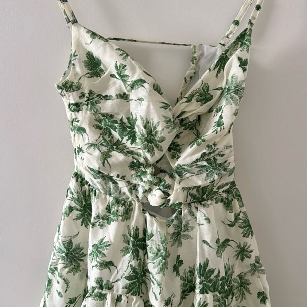 Sandro Palm Tree Print Linen Mini Sun Dress Resort Euro Summer Size 2 Coquette - Picture 3 of 6